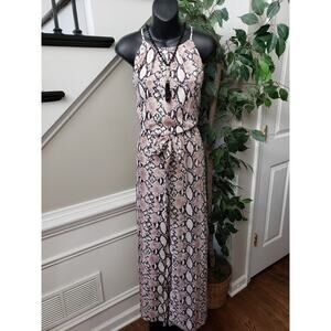 Lush Jumpsuit Womens Medium Multicolor Snakeskin Print Drawstring Waist Wide Leg